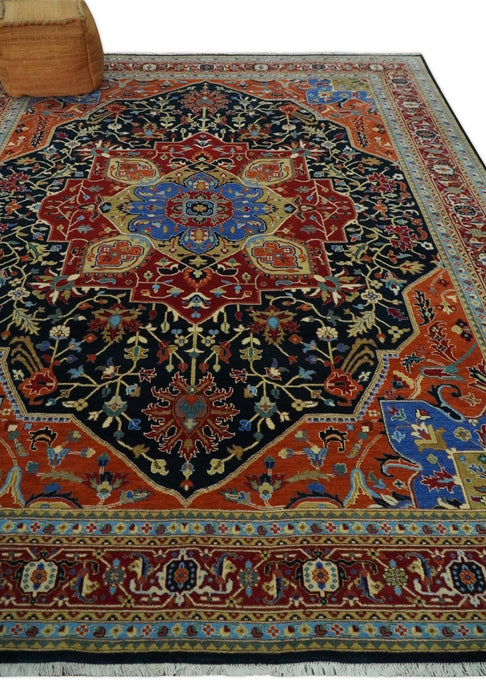 Premium Fine Olive, Brown, Black and Rust 8x10 and 9x12 Traditional Serapi wool Area Rug