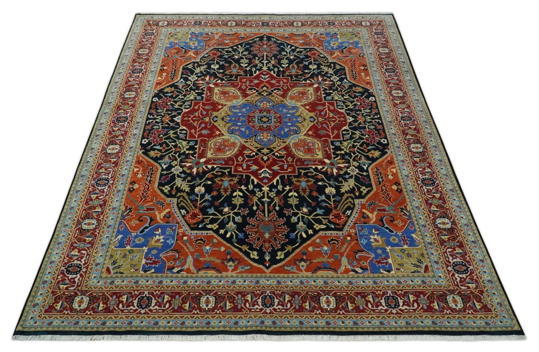 Premium Fine Olive, Brown, Black and Rust 8x10 and 9x12 Traditional Serapi wool Area Rug