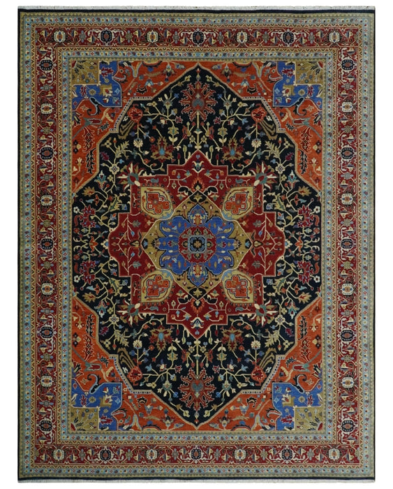 Premium Fine Olive, Brown, Black and Rust 8x10 and 9x12 Traditional Serapi wool Area Rug