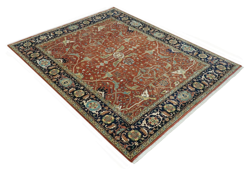 Premium Fine Rust and Blue 8x10 Hand Knotted Oriental wool area rug
