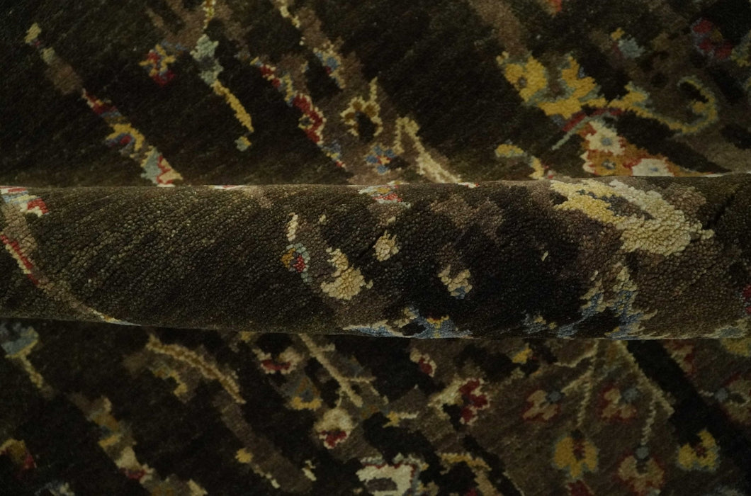 Premium Fine Transitional Brown and Olive Antique hand knotted wool Area Rug