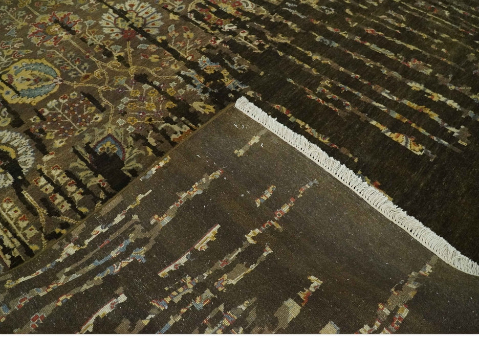 Premium Fine Transitional Brown and Olive Antique hand knotted wool Area Rug