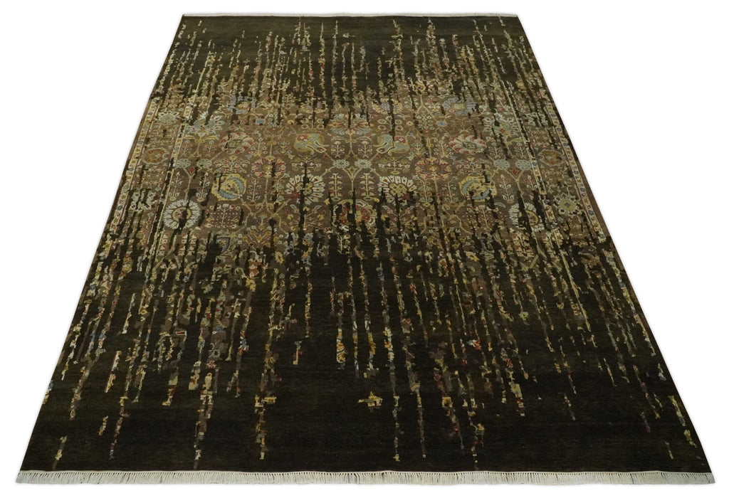 Premium Fine Transitional Brown and Olive Antique hand knotted wool Area Rug