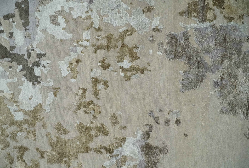 Premium Hand knotted Camel, Silver, Olive and Charcoal modern Abstract wool and Silk Blended 8x10 Area Rug