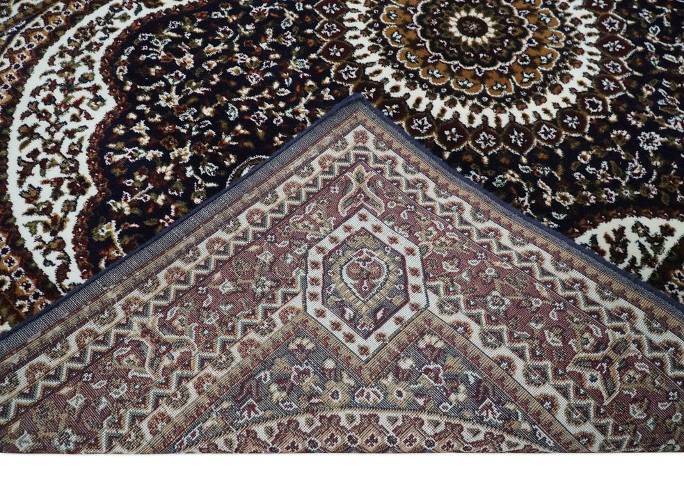 Premium Look 5x7 Black, Ivory and Brown Heriz Medallion Pattern Area Rug