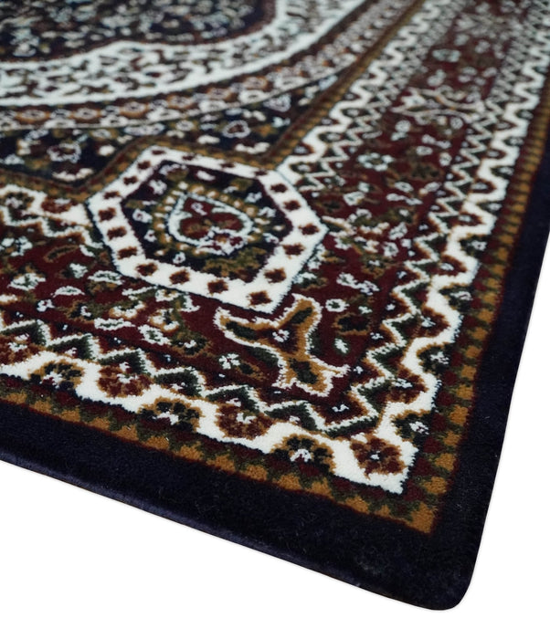 Premium Look 5x7 Black, Ivory and Brown Heriz Medallion Pattern Area Rug