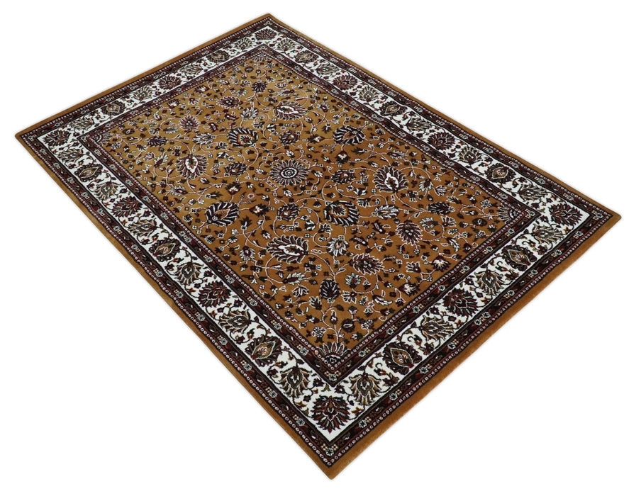 Premium Look 5x7 Rust, Ivory and Brown Traditional Floral Area Rug