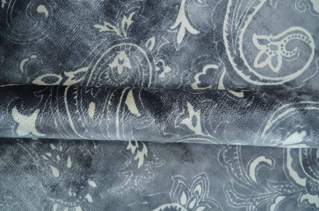 Premium look Charcoal, Ivory and Silver Hand loom Traditional Boteh Design Wool and Viscose Area Rug