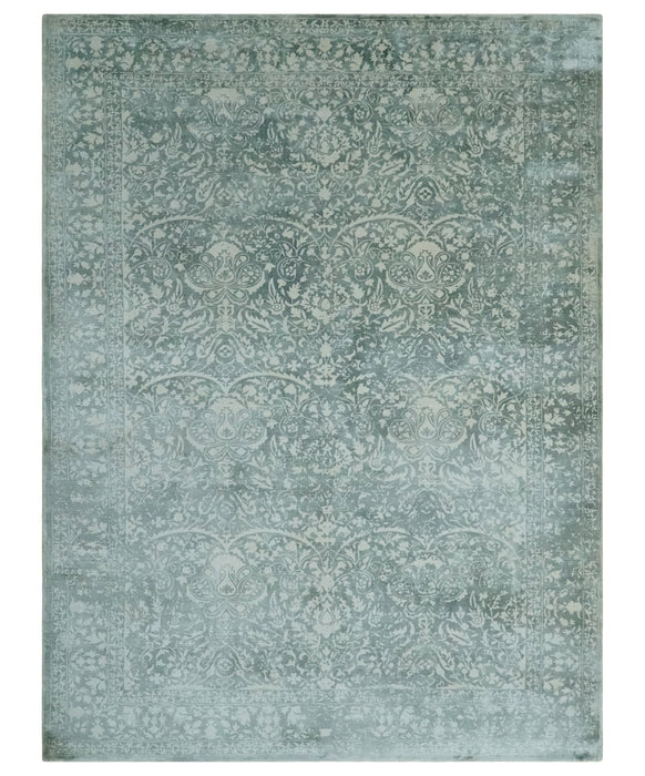 Premium look Floral Ivory and Green 5.6x8 Handloom Viscose Area Rug