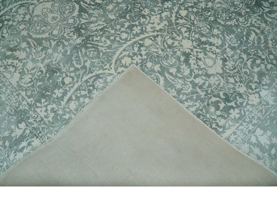 Premium look Floral Ivory and Green 5.6x8 Handloom Viscose Area Rug