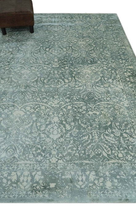 Premium look Floral Ivory and Green 5.6x8 Handloom Viscose Area Rug