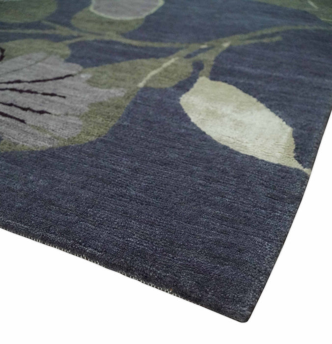 Premium look Green, Ivory, Charcoal and Gray Traditional Floral 4.6x6.6 wool and Art Silk Area Rug