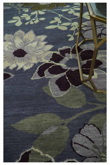 Premium look Green, Ivory, Charcoal and Gray Traditional Floral 4.6x6.6 wool and Art Silk Area Rug