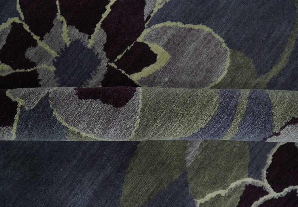 Premium look Green, Ivory, Charcoal and Gray Traditional Floral 4.6x6.6 wool and Art Silk Area Rug