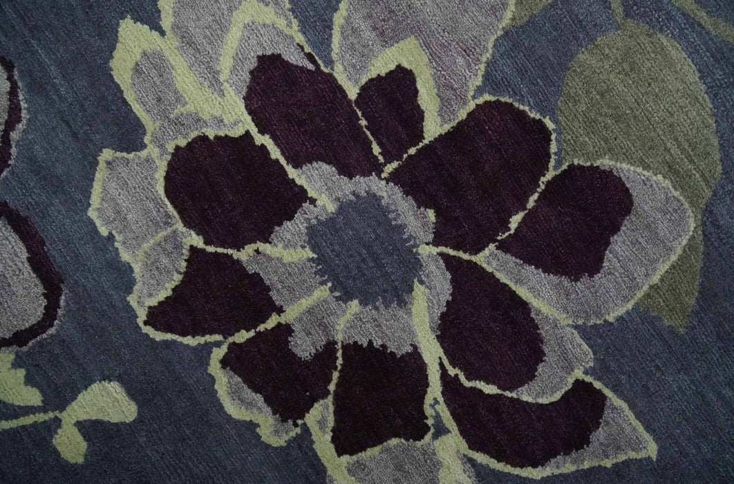 Premium look Green, Ivory, Charcoal and Gray Traditional Floral 4.6x6.6 wool and Art Silk Area Rug