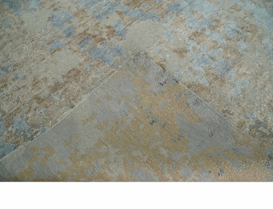 Premium look Hand knotted Silver and Blue modern Abstract wool and Silk Blended 7.10x9.6 Area Rug