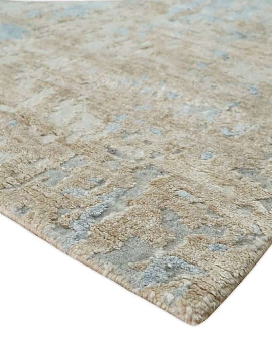Premium look Hand knotted Silver and Blue modern Abstract wool and Silk Blended 7.10x9.6 Area Rug