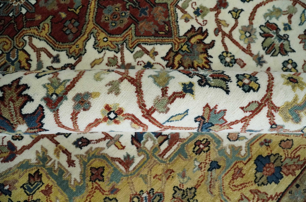 Premium Look Ivory, Rust and Gold 8x10 Hand knotted Traditional Wool Area Rug