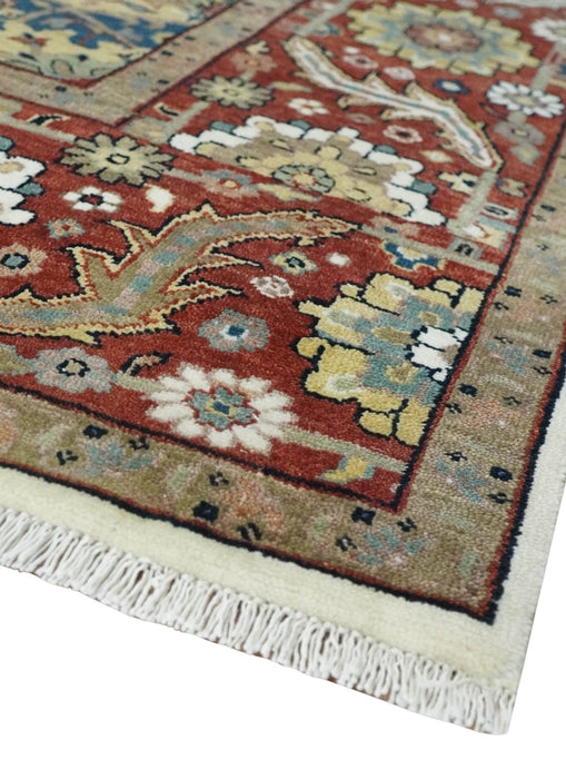 Premium Look Ivory, Rust and Gold 8x10 Hand knotted Traditional Wool Area Rug