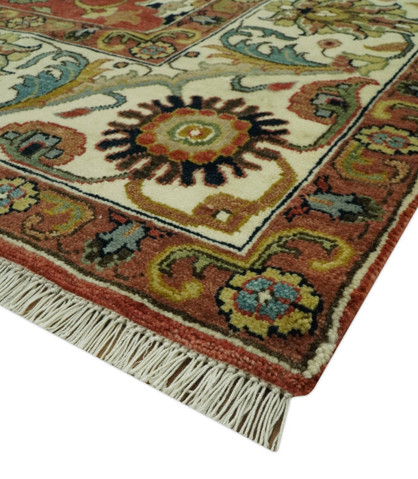 Premium look Rust and Ivory Traditional Floral Fine Hand knotted 8x10 wool area rug