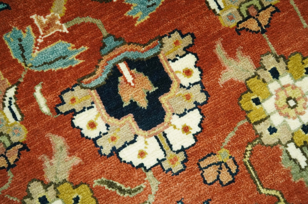 Premium look Rust and Ivory Traditional Floral Fine Hand knotted 8x10 wool area rug