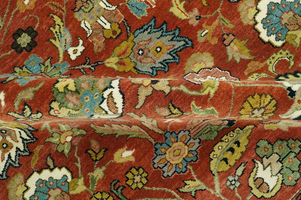 Premium look Rust and Ivory Traditional Floral Fine Hand knotted 8x10 wool area rug