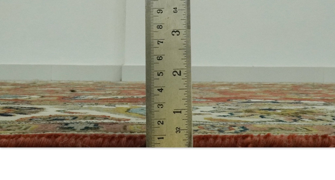 Premium look Rust and Ivory Traditional Floral Fine Hand knotted 8x10 wool area rug