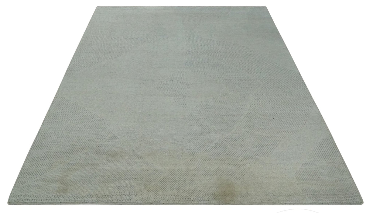 Premium look Solid Ivory Antique carved Design 9x12 Hand knotted wool Area Rug