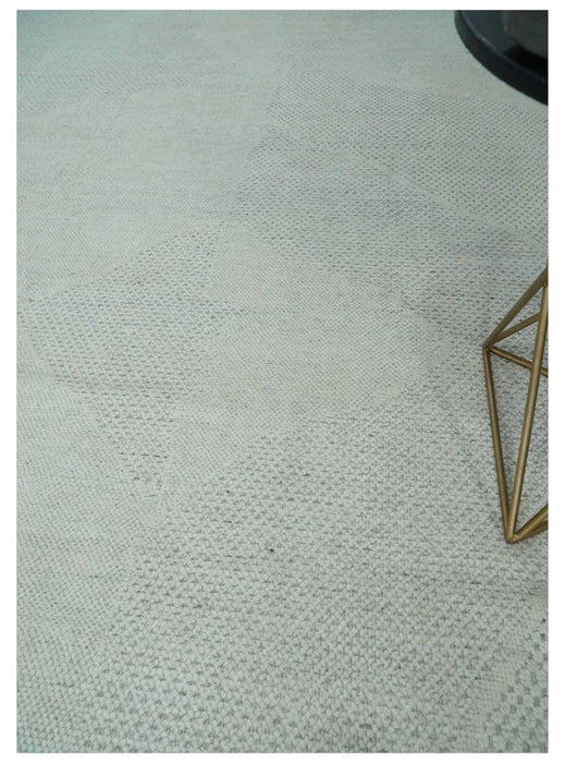 Premium look Solid Ivory Antique carved Design 9x12 Hand knotted wool Area Rug