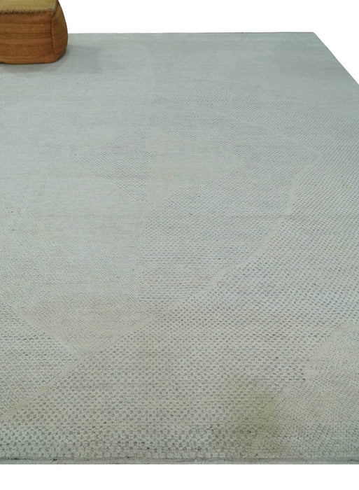 Premium look Solid Ivory Antique carved Design 9x12 Hand knotted wool Area Rug