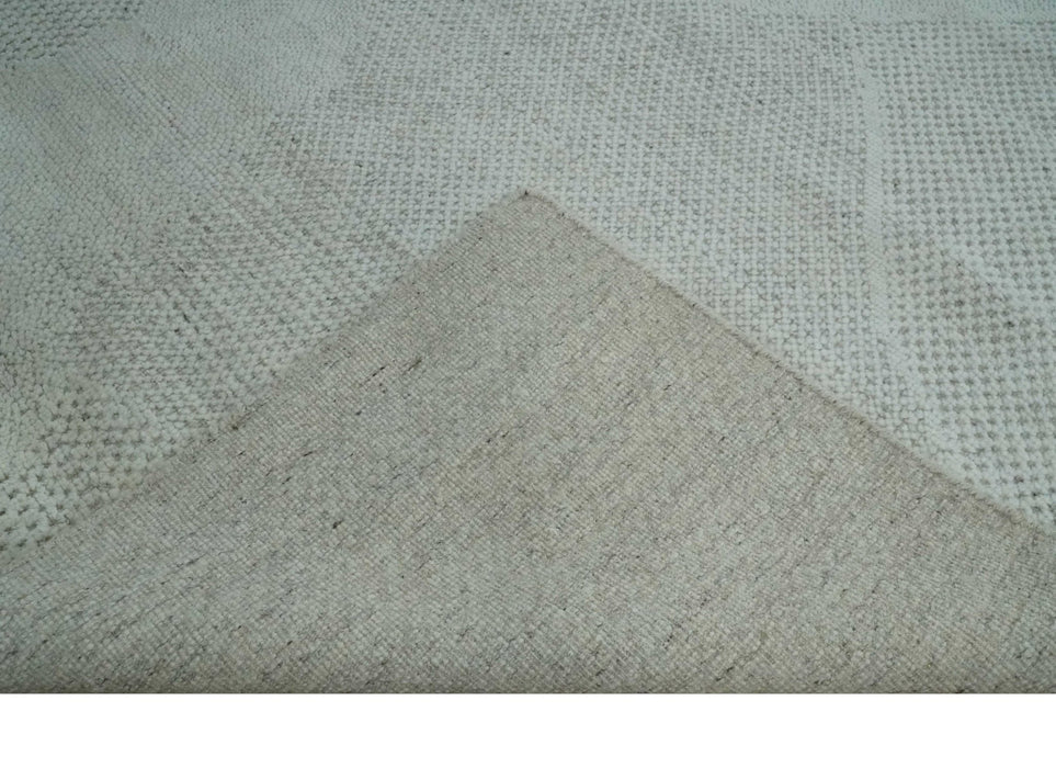 Premium look Solid Ivory Antique carved Design 9x12 Hand knotted wool Area Rug