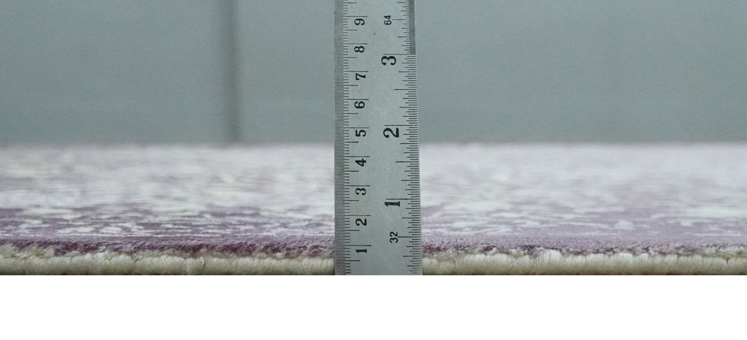 Premium Style Floral Ivory and Dark Purple 5.6x8 Handloom Wool and Viscose Area Rug