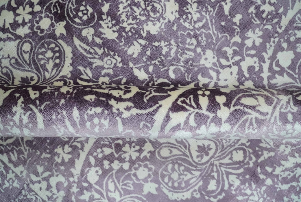 Premium Style Floral Ivory and Dark Purple 5.6x8 Handloom Wool and Viscose Area Rug