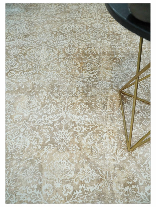 Premium Style Floral Traditional Ikat Large Design Camel and Ivory 5.6x7.9 Hand loom Viscose Area Rug