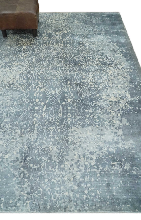 Premium Style Silver and Gray Traditional Medallion 5x8 Hand loom Viscose Area Rug