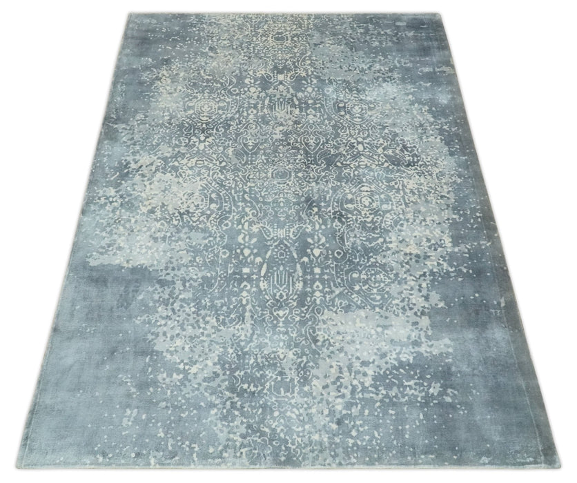 Premium Style Silver and Gray Traditional Medallion 5x8 Hand loom Viscose Area Rug