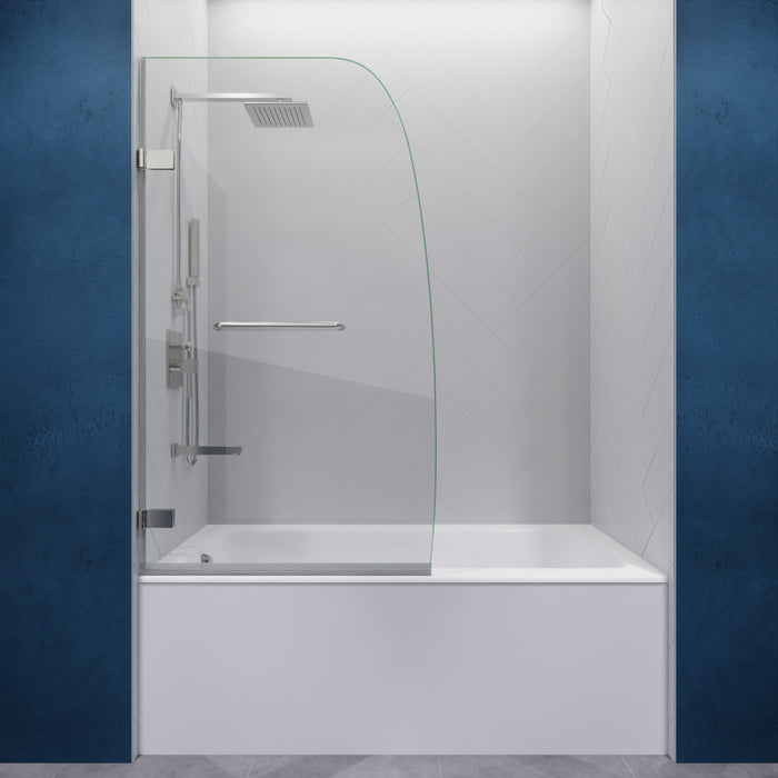 Grand Series 31.5 in. by 56 in. Frameless Hinged Tub Door in Brushed Nickel