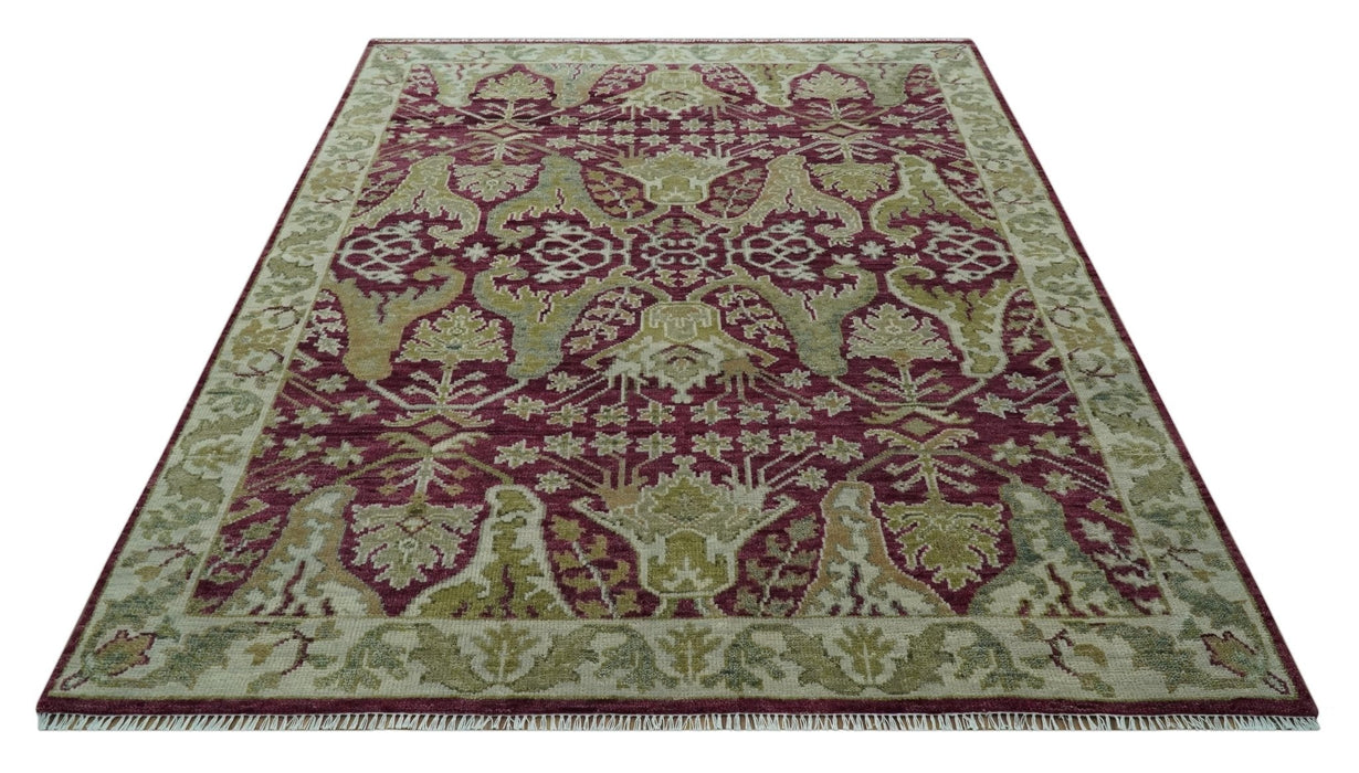 Purple and Olive 8x10 Traditional Dragon Oushak Design Hand knotted wool area rug