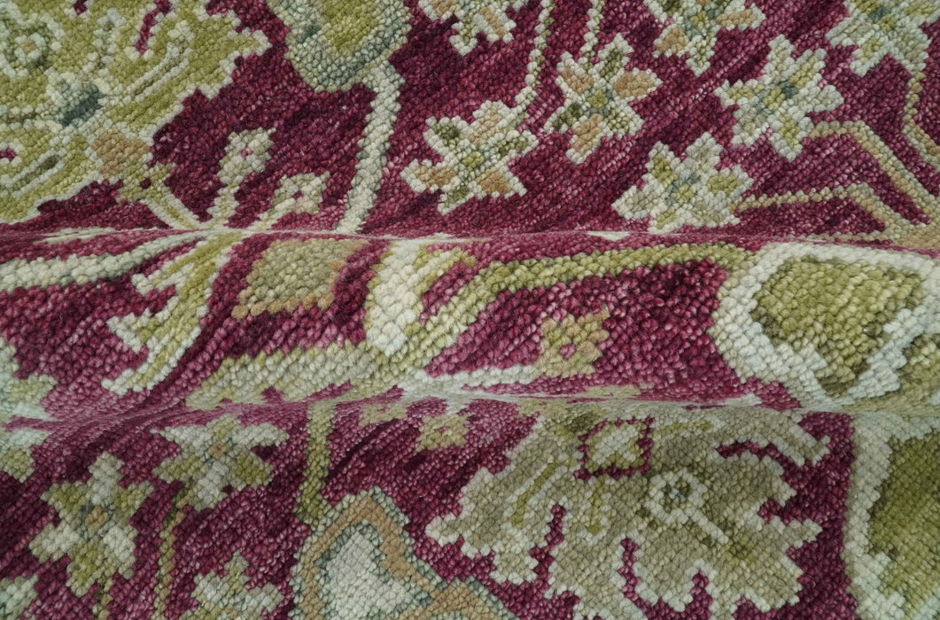 Purple and Olive 8x10 Traditional Dragon Oushak Design Hand knotted wool area rug
