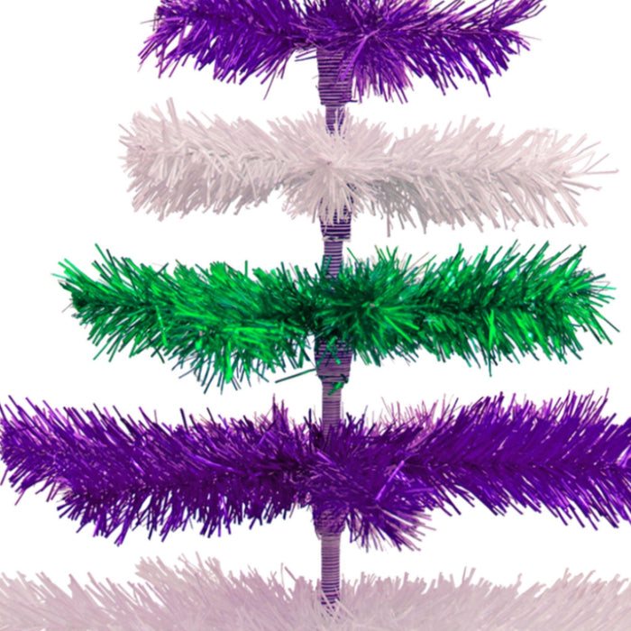 Purple, Green, & White Layered Tinsel Christmas Tree