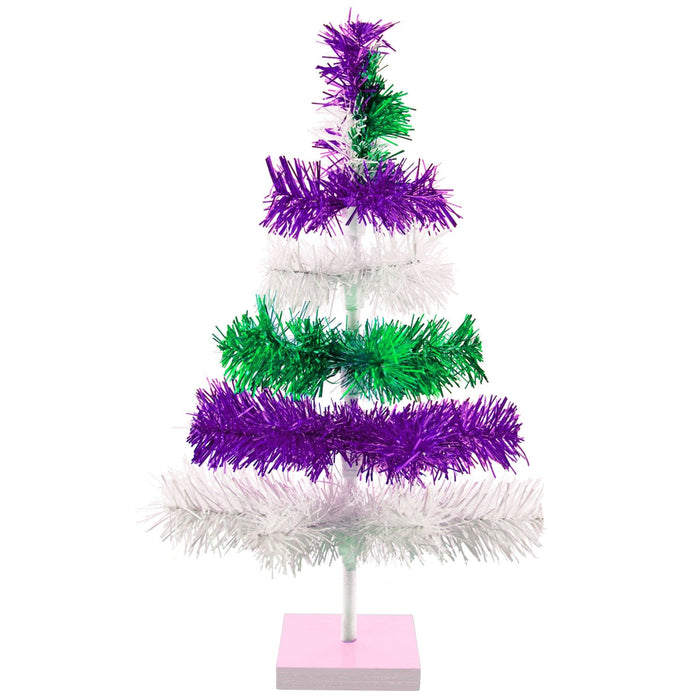 Purple, Green, & White Layered Tinsel Christmas Tree