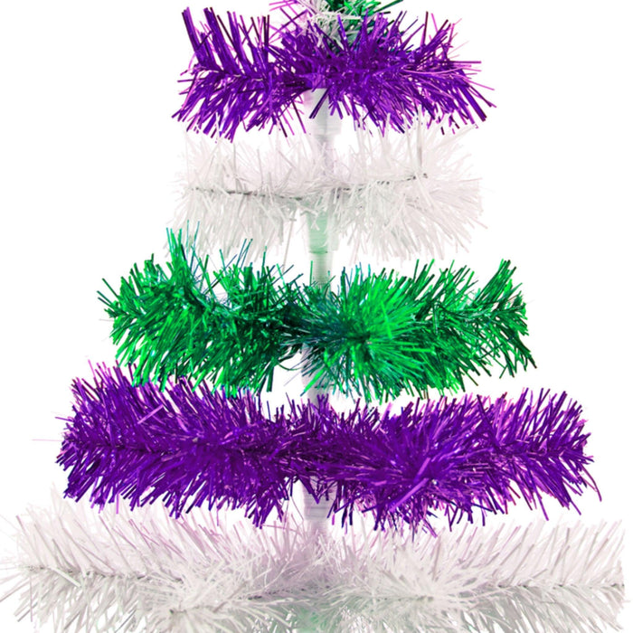 Purple, Green, & White Layered Tinsel Christmas Tree