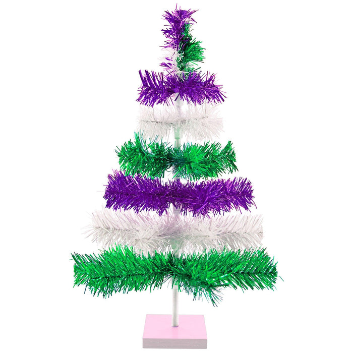 Purple, Green, & White Layered Tinsel Christmas Tree