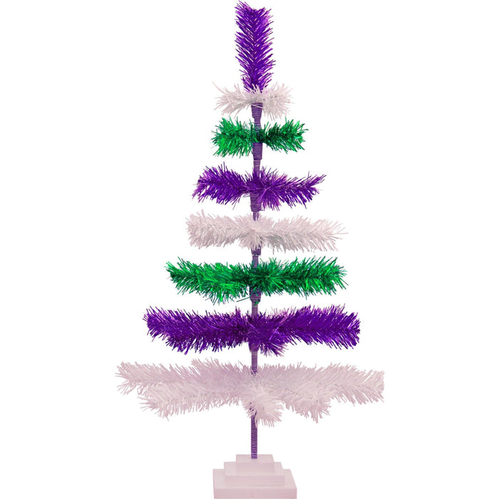 Purple, Green, & White Layered Tinsel Christmas Tree