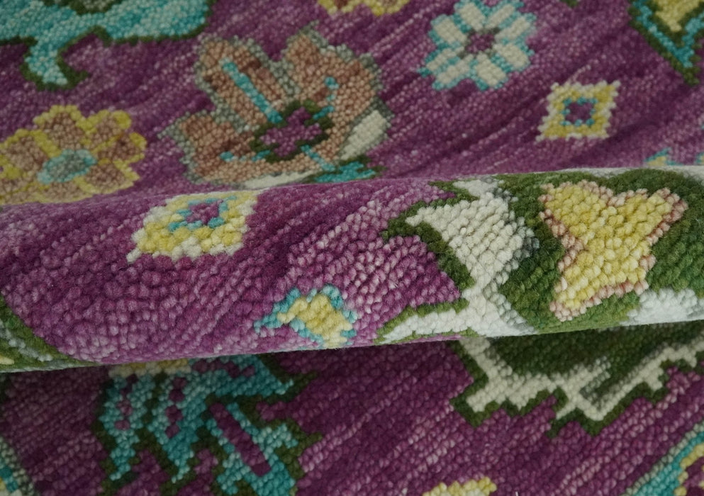 Purple, Ivory, Green and Aqua Hand Knotted Traditional Oushak 9x12 wool Area Rug