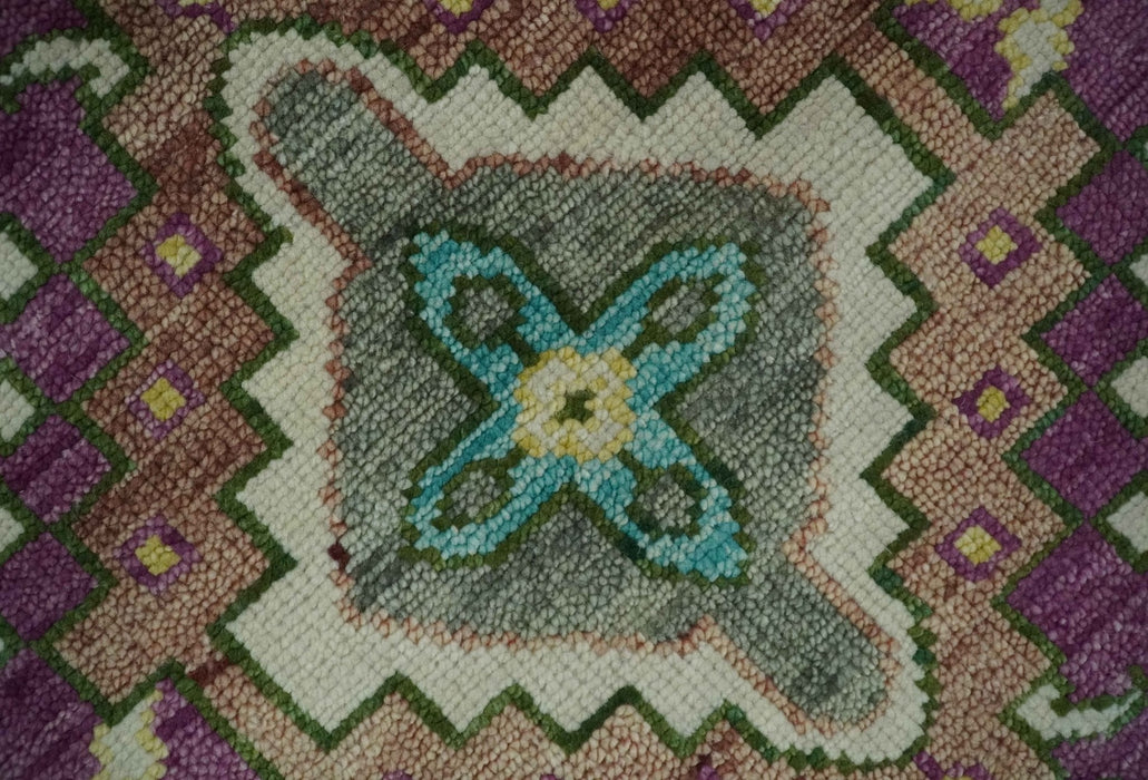 Purple, Ivory, Green and Aqua Hand Knotted Traditional Oushak 9x12 wool Area Rug