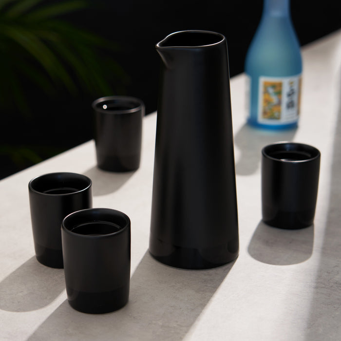 5-Piece Stoneware Sake Set in Black