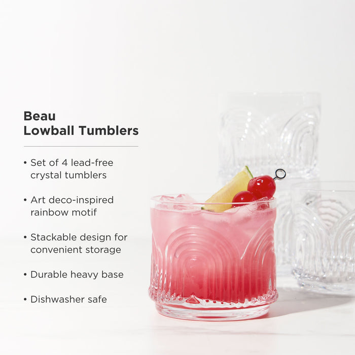 Deco Beau Crystal Lowball Tumblers Set of 4