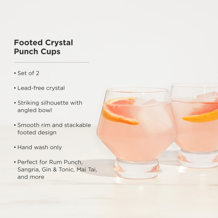 Footed Crystal Punch Glasses Set of 2