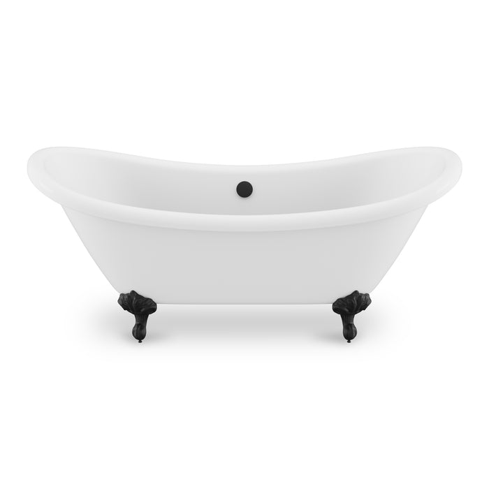 Falco 5.8 ft. Claw Foot One Piece Acrylic Freestanding Soaking Bathtub in Glossy White with Matte Black Feet